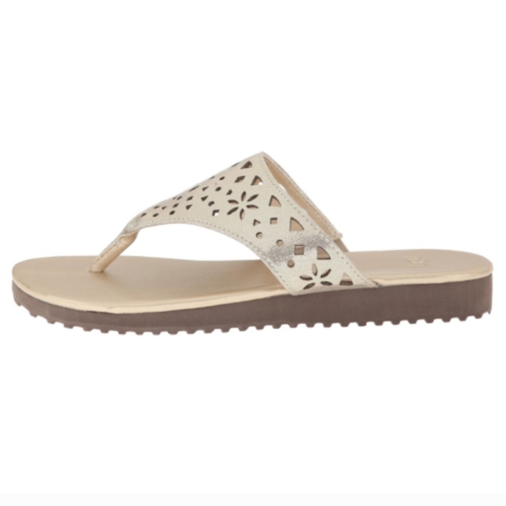 NEW UGG Kid Jaedynn Champagne Shimmer Flower Cut Out Thong Flip Flop Flat Sandal